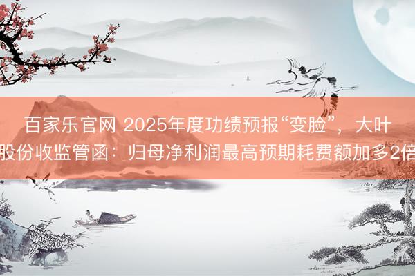 百家乐官网 2025年度功绩预报“变脸”，大叶股份收监管函：归母净利润最高预期耗费额加多2倍